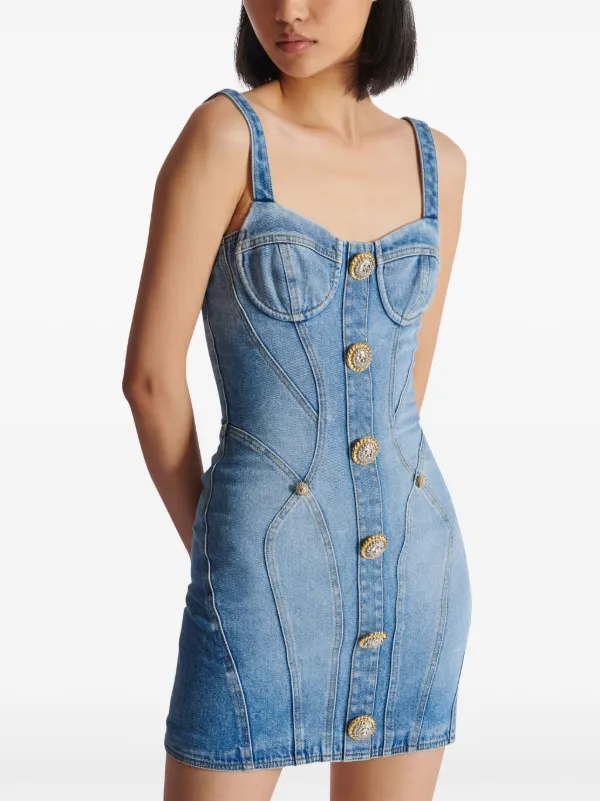 Balmain button-embellished Denim Minidress | Blue | FARFETCH GE