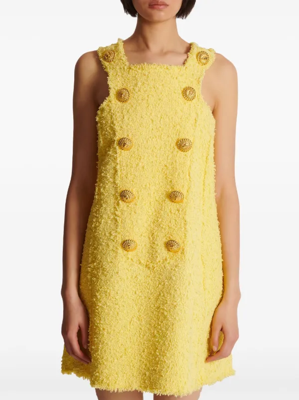 Balmain button-embellished Tweed Minidress | Yellow | FARFETCH