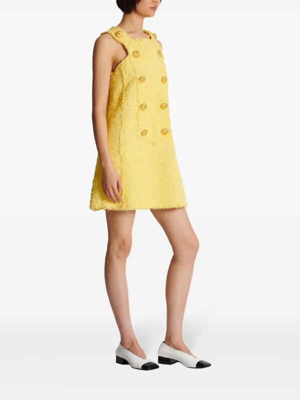 Balmain button-embellished Tweed Minidress | Yellow | FARFETCH