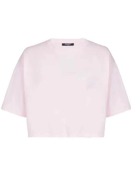 T-shirt en coton à logo brodé - Balmain - Modalova