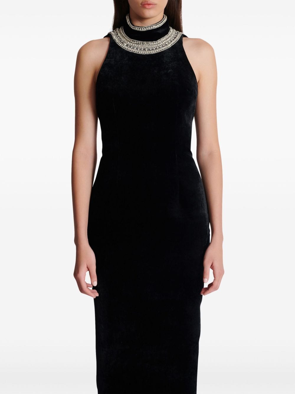 Shop Balmain Crystal-embellished Velvet Gown In Black