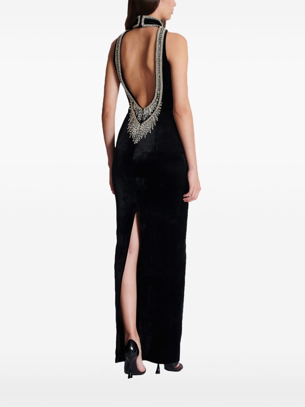 Shop Balmain Crystal-embellished Velvet Gown In Black