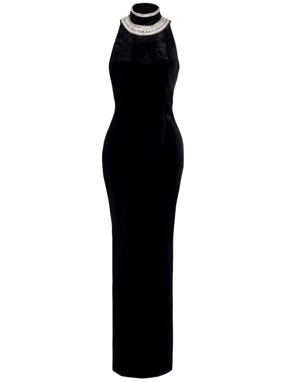 Shop Balmain Crystal-embellished Velvet Gown In Black