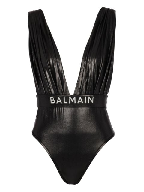 Balmain belted V-neck swimsuit