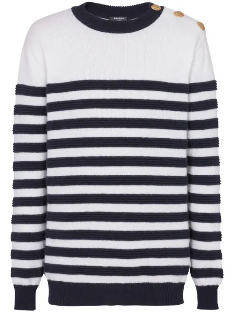 Balmain button-detail striped cashmere jumper Men