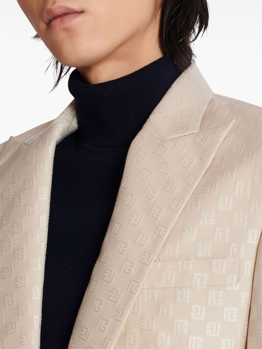 Balmain PB-monogram virgin wool-silk blend blazer Men