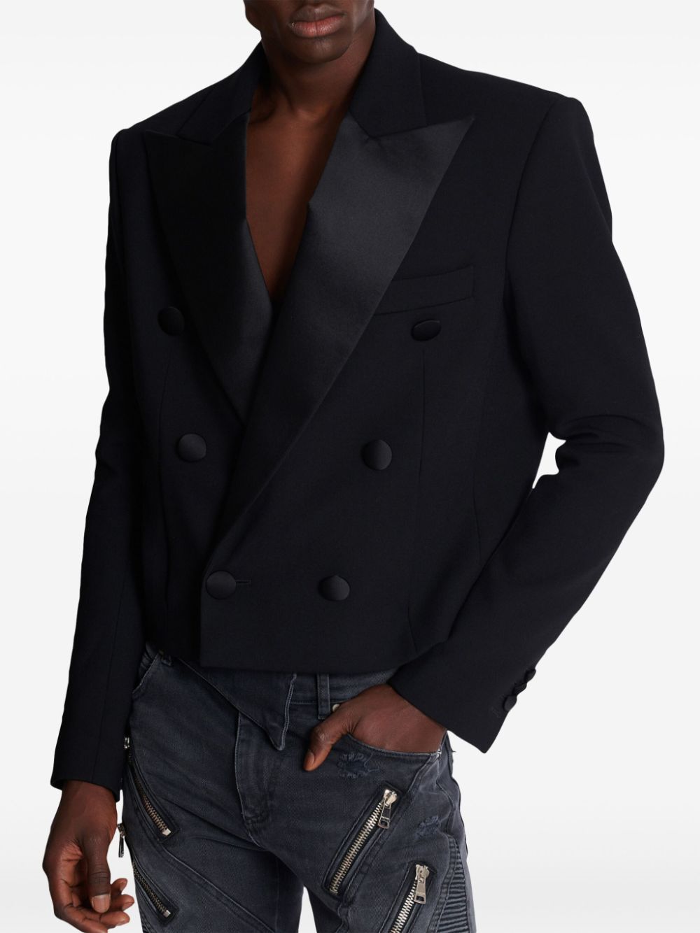 Balmain satin-lapel crepe blazer Men