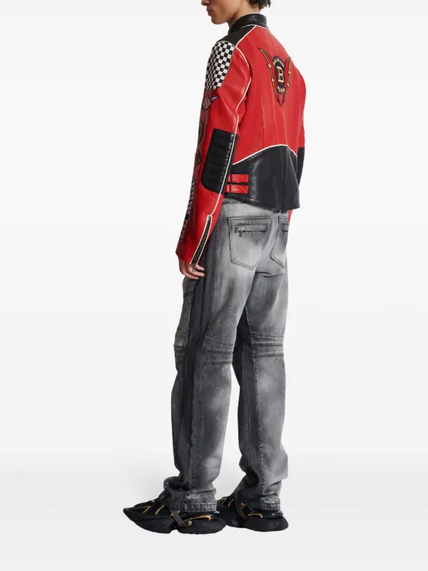 Balmain logo-appliqué Leather Jacket | Red | FARFETCH