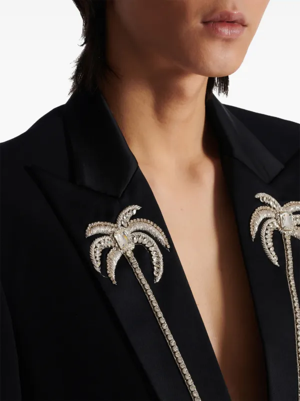 Balmain Palm tree-embroidered single-breasted Blazer | Black