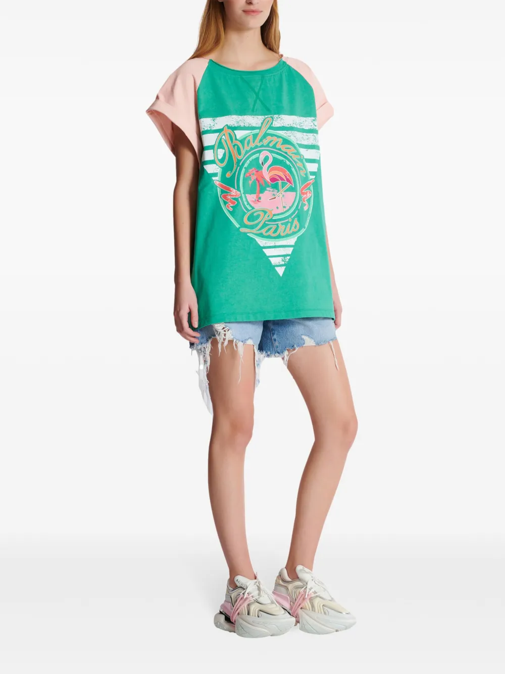 Balmain T-shirt met flamingoprint Groen