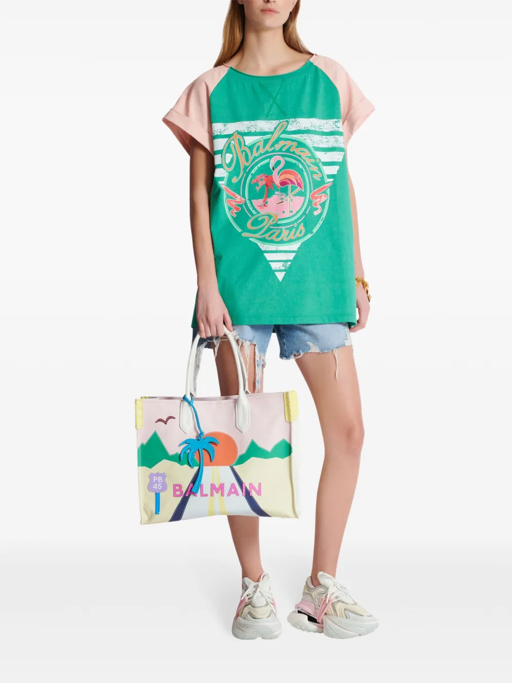 Balmain T-shirt met flamingoprint Groen