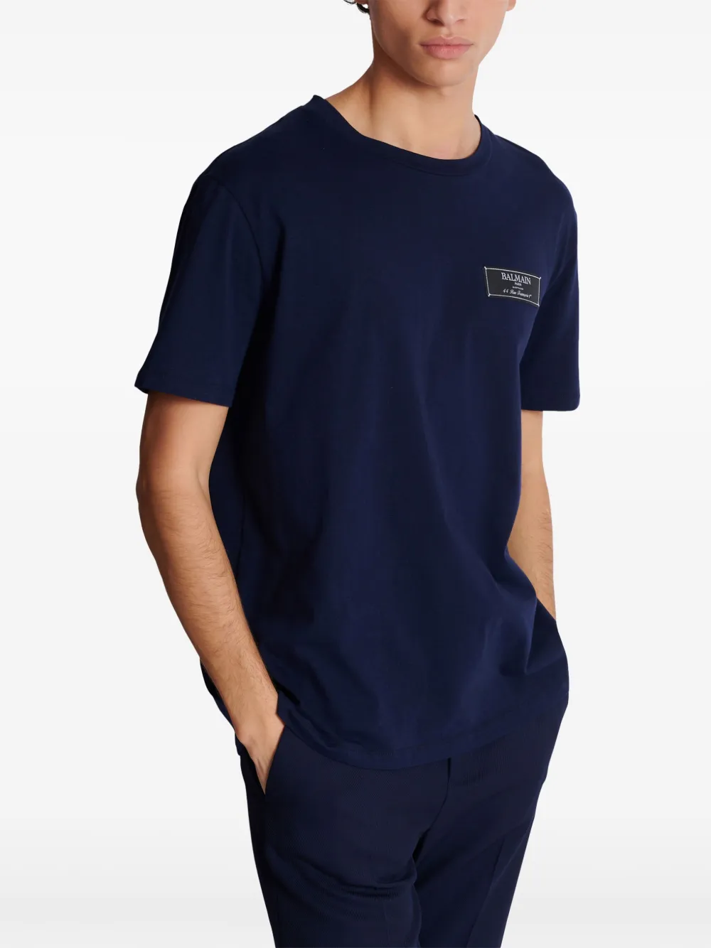 【関税＆送料込み】Balmain Blue Cotton T-Shirt Balmain // Blue & Gold Logo T-Shirt – VSP Consignment