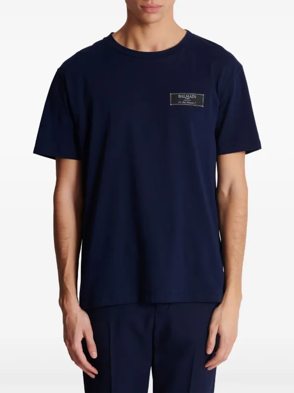 Balmain logo-tag Cotton T-shirt | Blue | FARFETCH IN