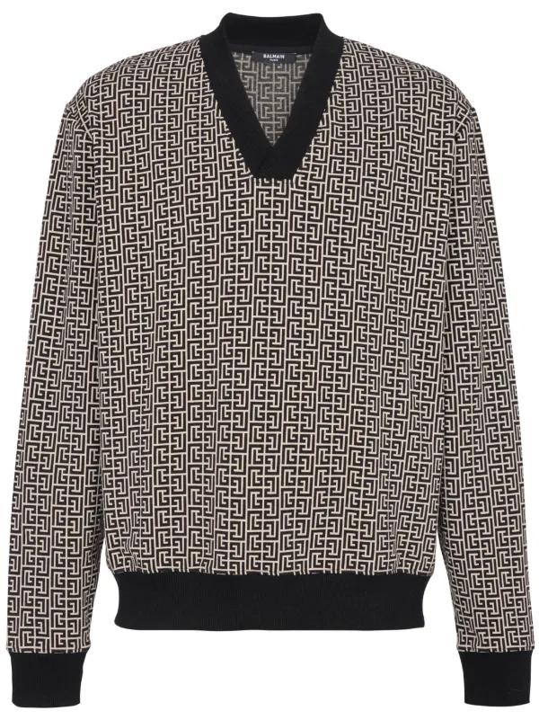 【送料&関税込】Balmain Monogrammed Jacquard Knit Sweater Balmain Sweater with Monogram | Men's Clothing | Vitkac