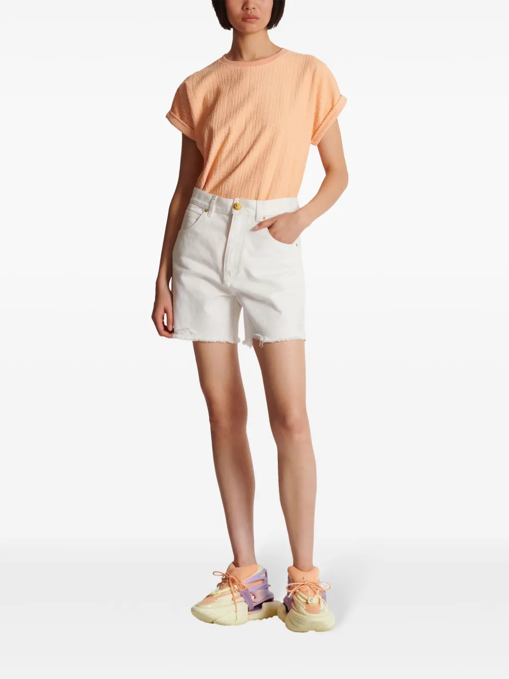 Balmain frayed denim mini shorts - Wit