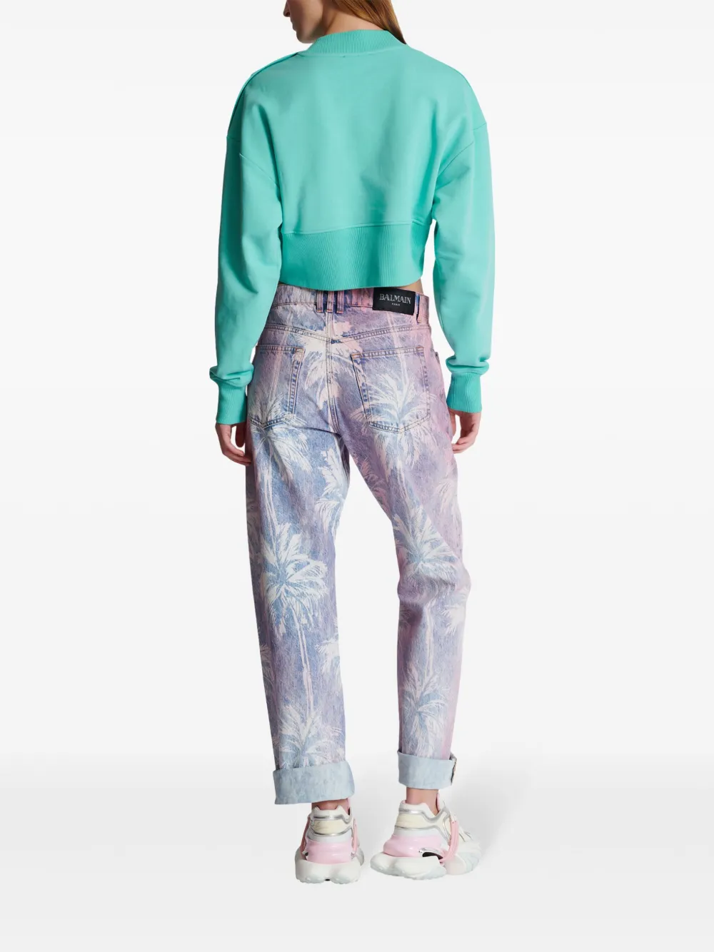 Balmain Cropped sweater met logoprint Blauw