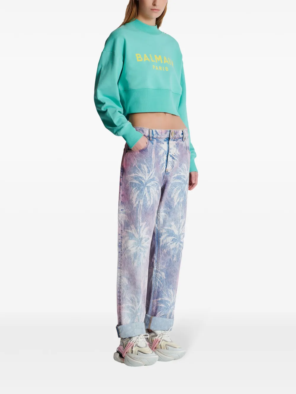 Balmain Cropped sweater met logoprint Blauw