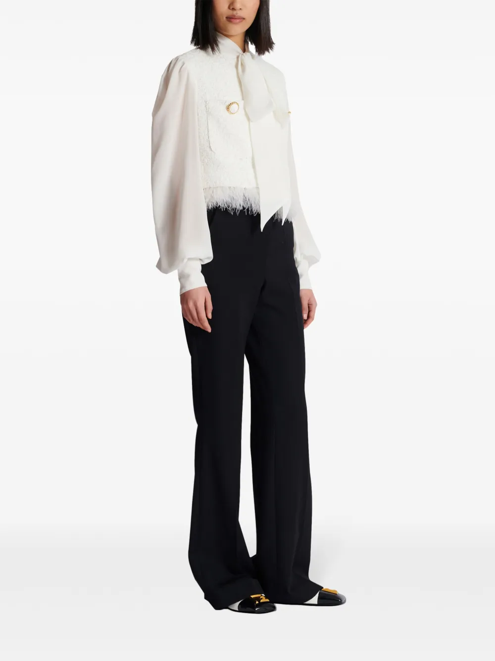 Shop Balmain Panelled Tweed Jacket In White