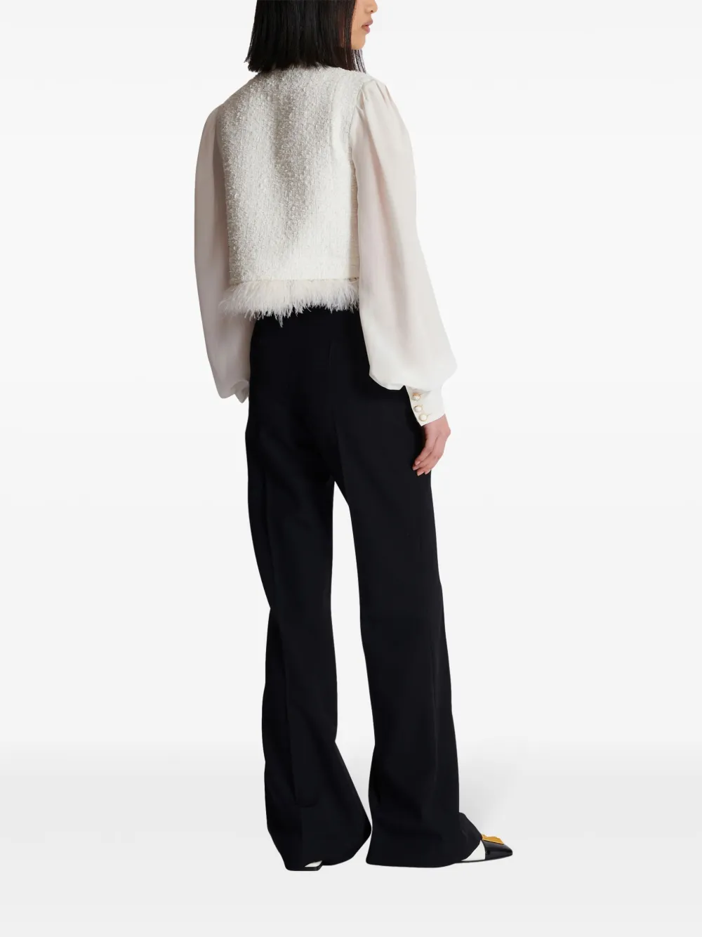 Shop Balmain Panelled Tweed Jacket In White