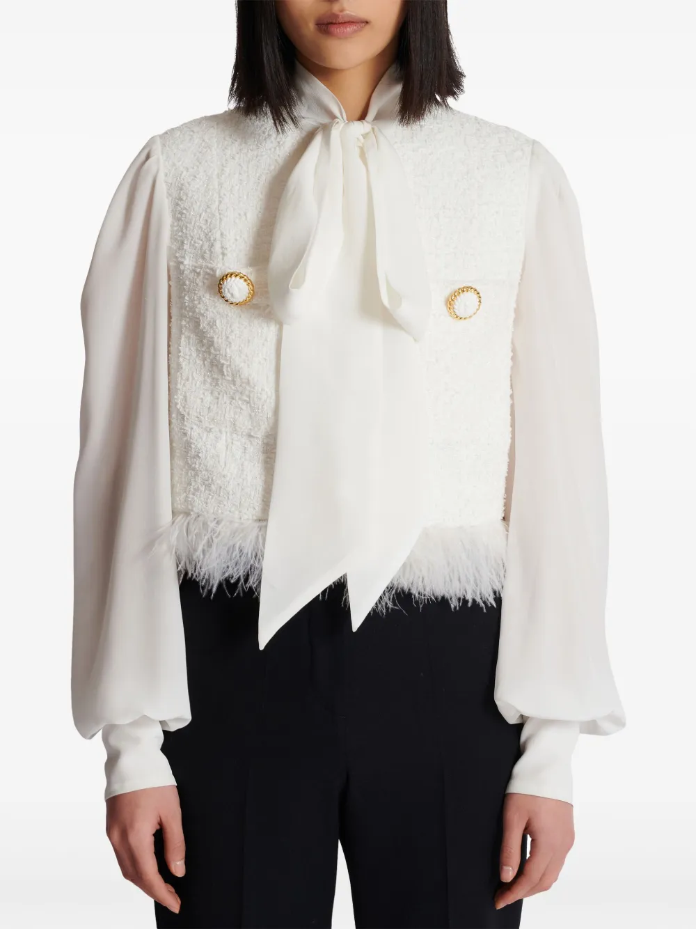 Shop Balmain Panelled Tweed Jacket In White