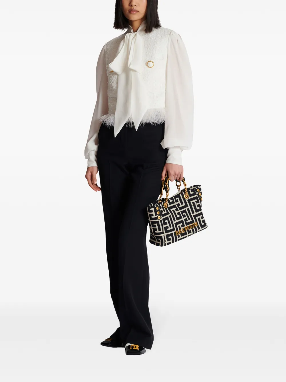 Shop Balmain Panelled Tweed Jacket In White