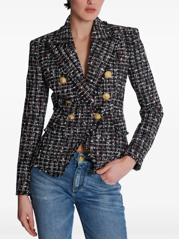 Balmain double breasted Tweed Blazer Black FARFETCH AU