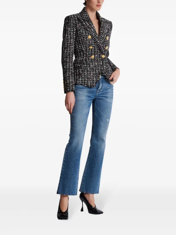 Balmain double breasted Tweed Blazer Black FARFETCH AU