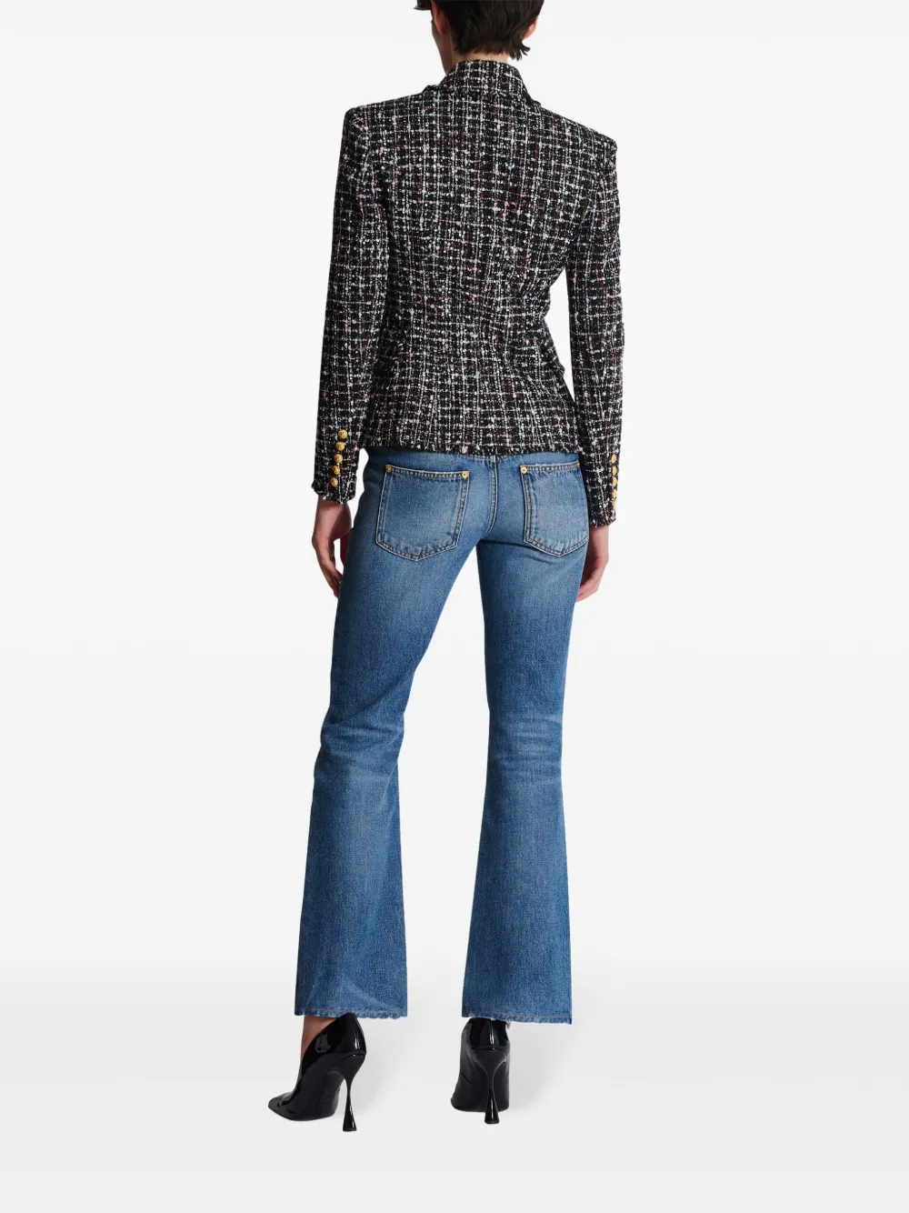 Balmain Tweed Jacket Structured Cinched Waist In 黑色