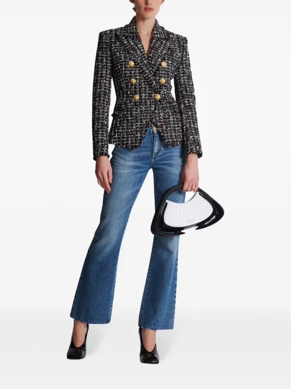 Balmain double breasted Tweed Blazer Black FARFETCH AU