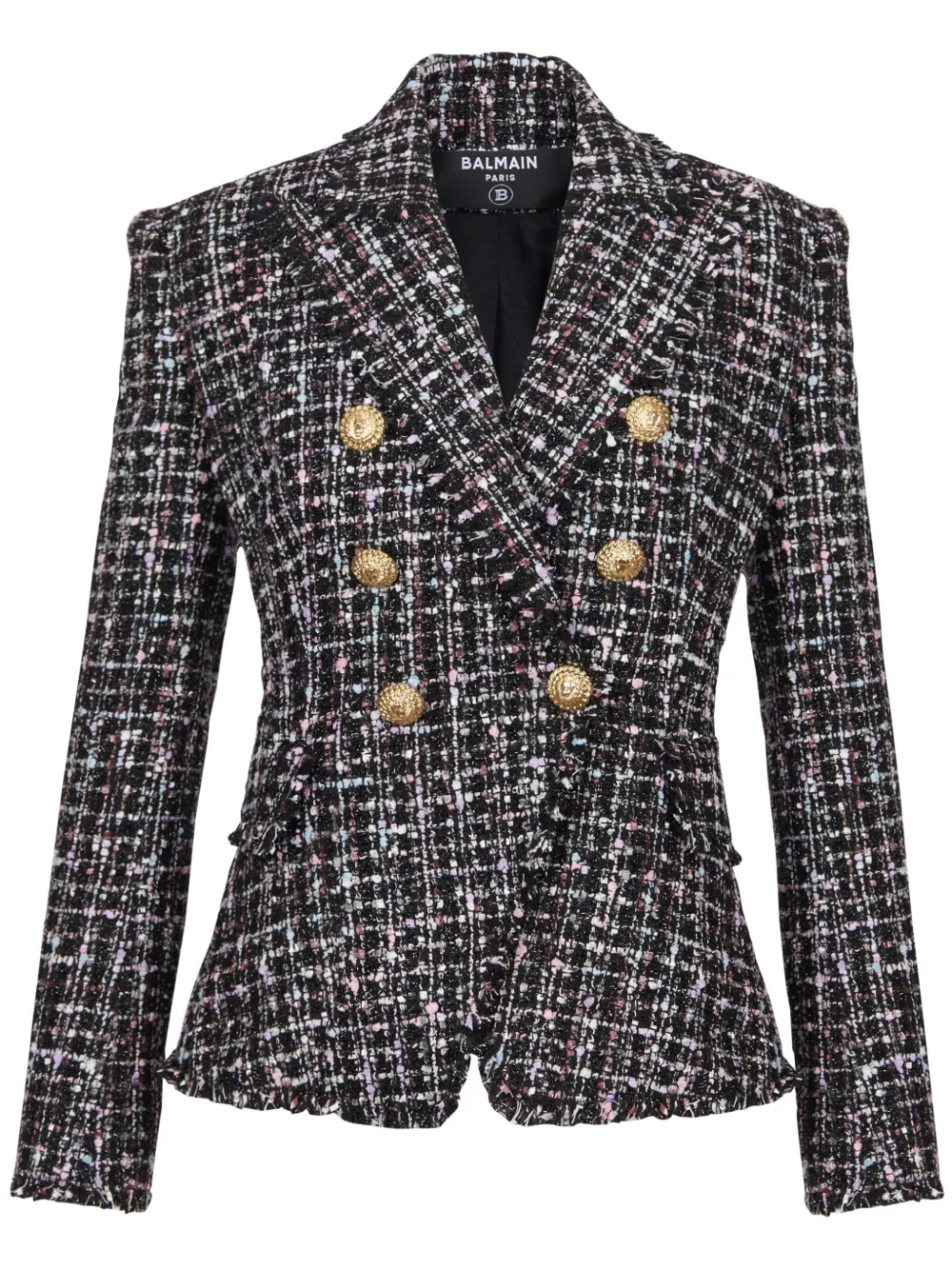 Balmain Double-breasted Tweed Blazer In 黑色