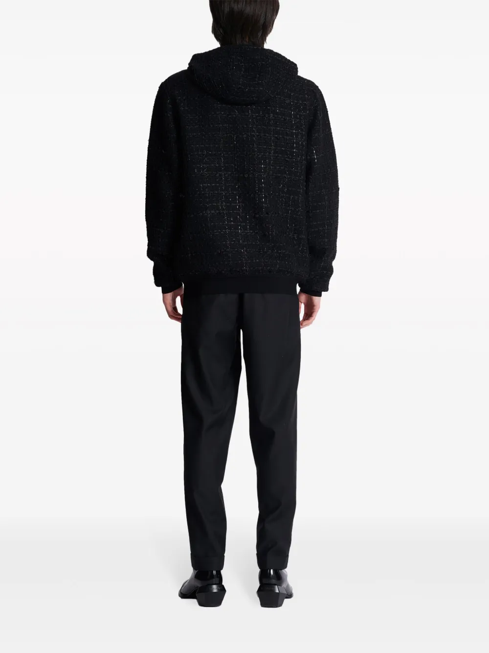 Affordable Balmain logo-patch tweed hooded jacket Men