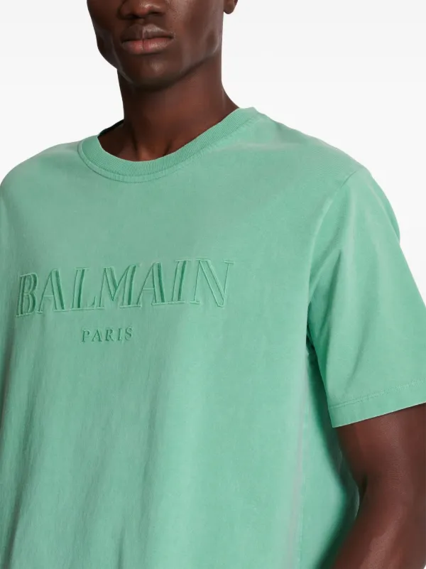 Tシャツ・カットソー Balmain Green Cotton T-Shirt Balmain logo-embroidered Cotton T-shirt | Green | FARFETCH IN