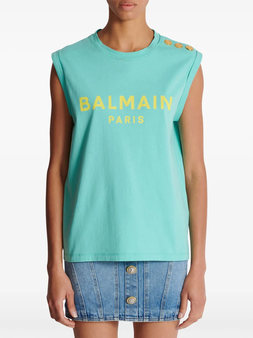 Balmain Organic Cotton Logo Tank Top In Blau