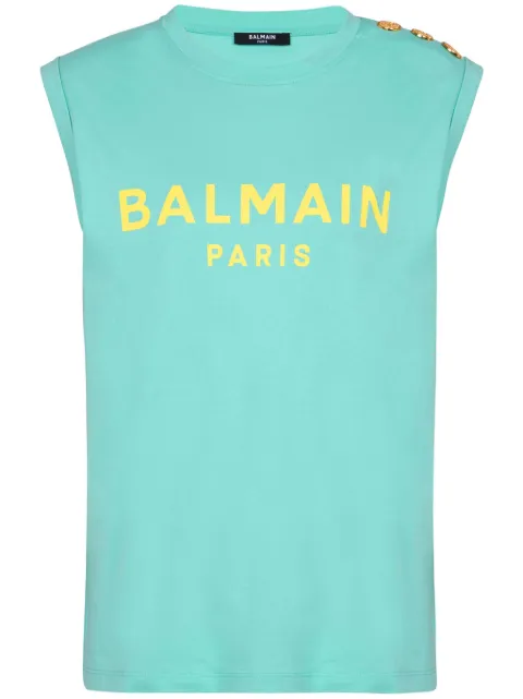 Balmain logo-print cotton tank top Women