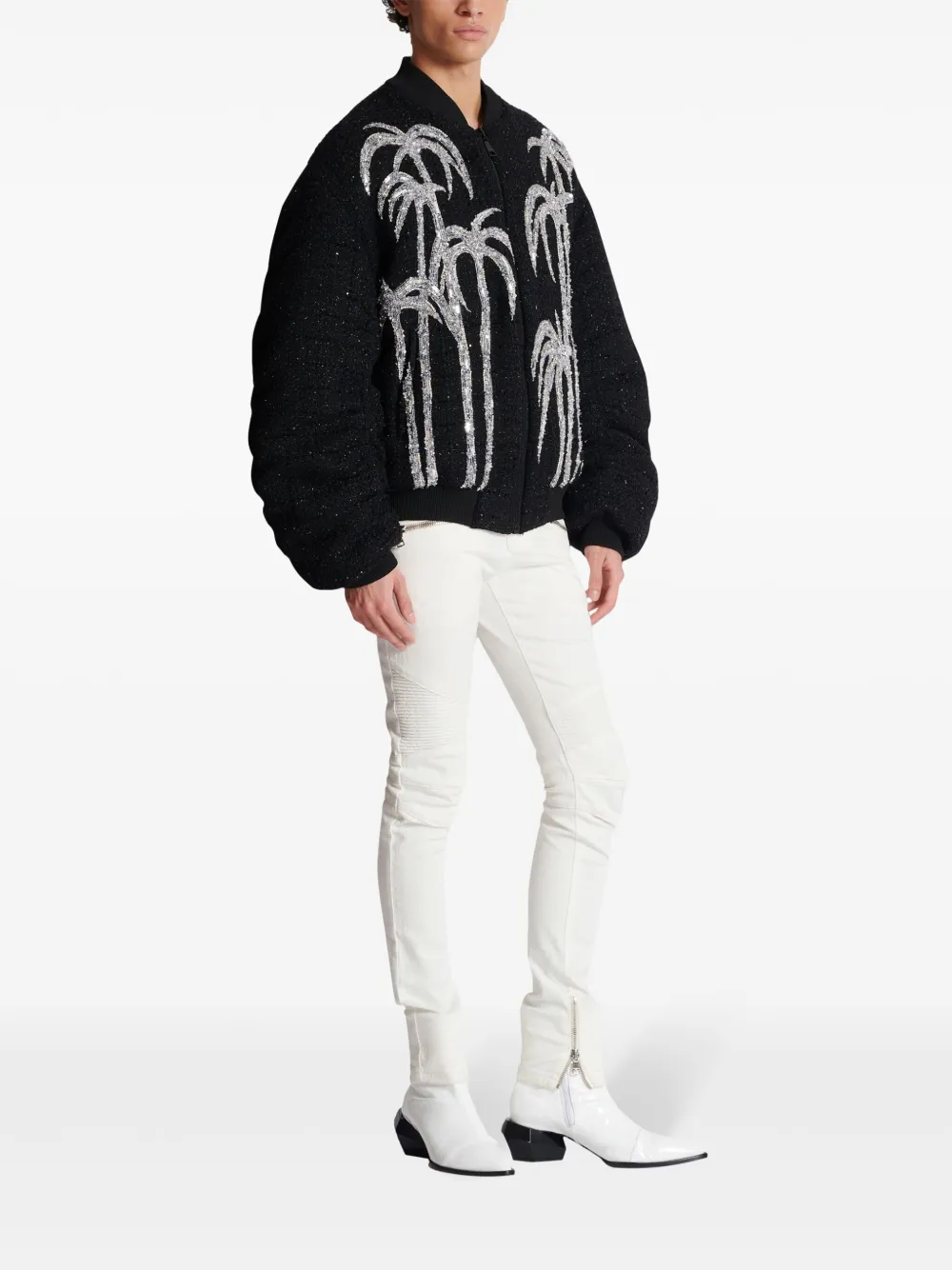 Affordable Balmain palm tree-print tweed bomber jacket Men