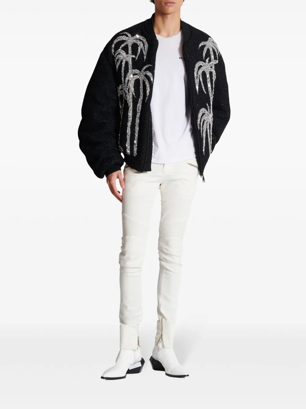 Affordable Balmain palm tree-print tweed bomber jacket Men