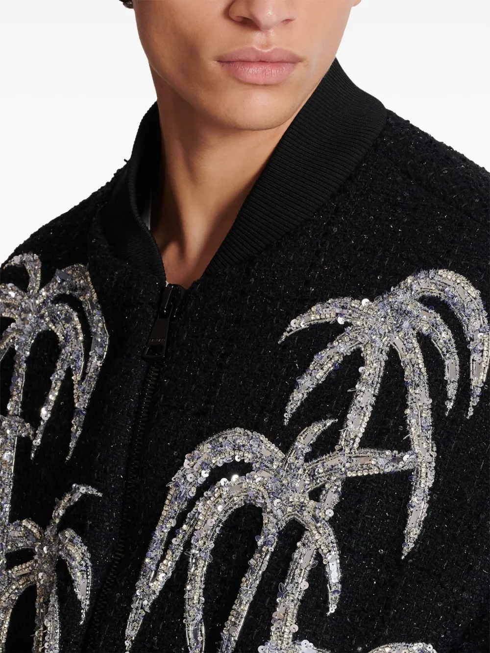 Affordable Balmain palm tree-print tweed bomber jacket Men