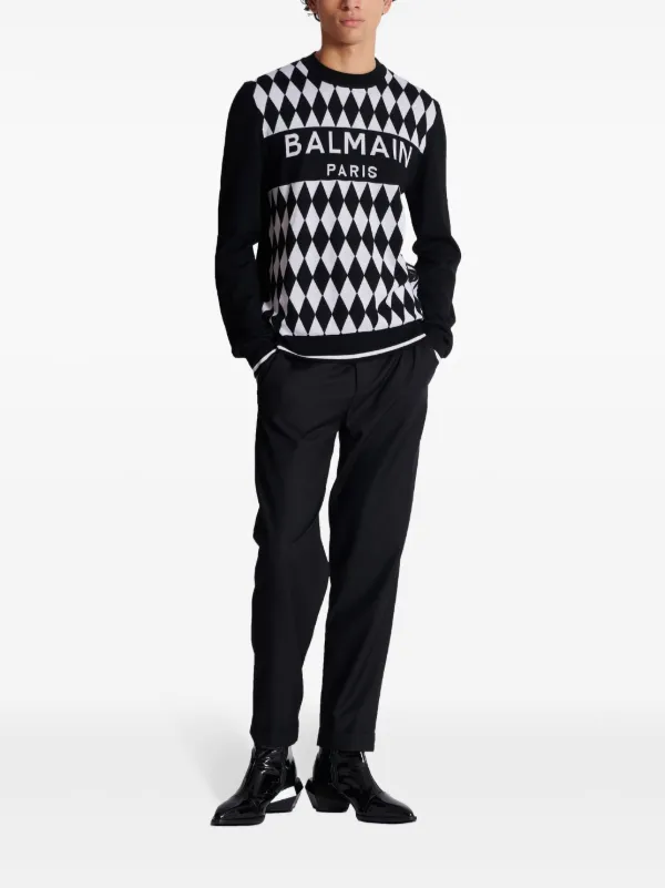 Balmain Diamond Balmain Paris Wool Jacquard Jumper Black FARFETCH CA