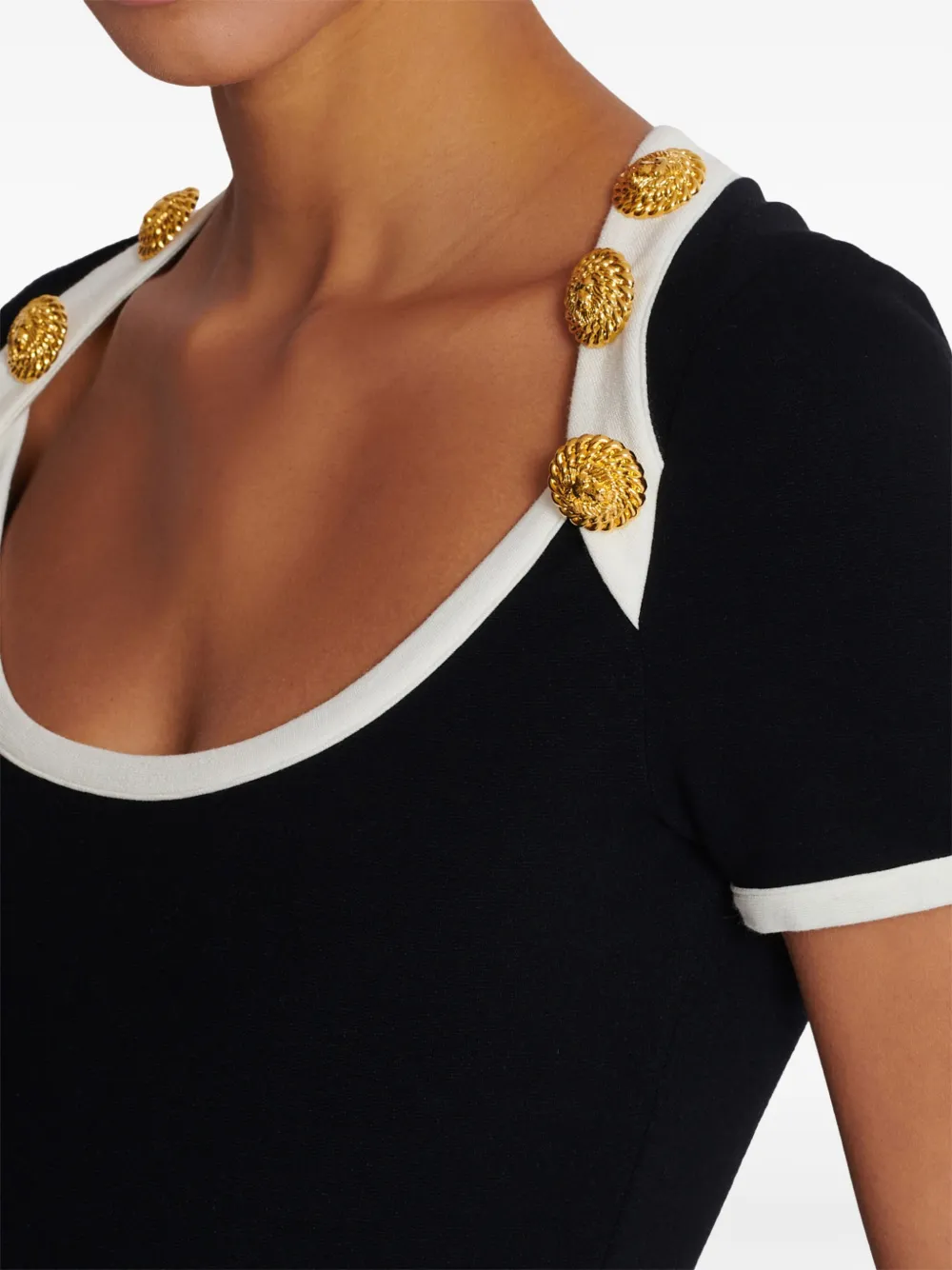 Balmain button-detail two-tone T-shirt | Black | FARFETCH