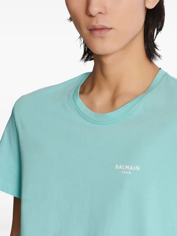 BALMAIN シクネチャフリントTシャツ DH1EF000GD85 EAB Balmain フロックロゴ Tシャツ | ブルー | FARFETCH JP