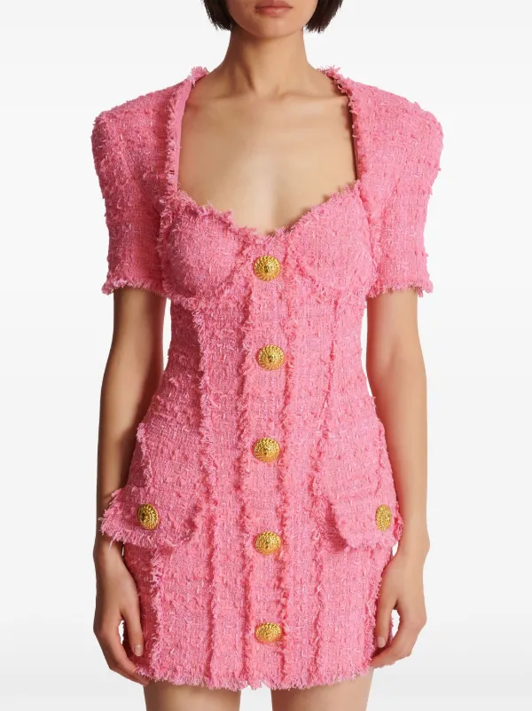 Balmain button-embellished Tweed Minidress | Pink | FARFETCH CA
