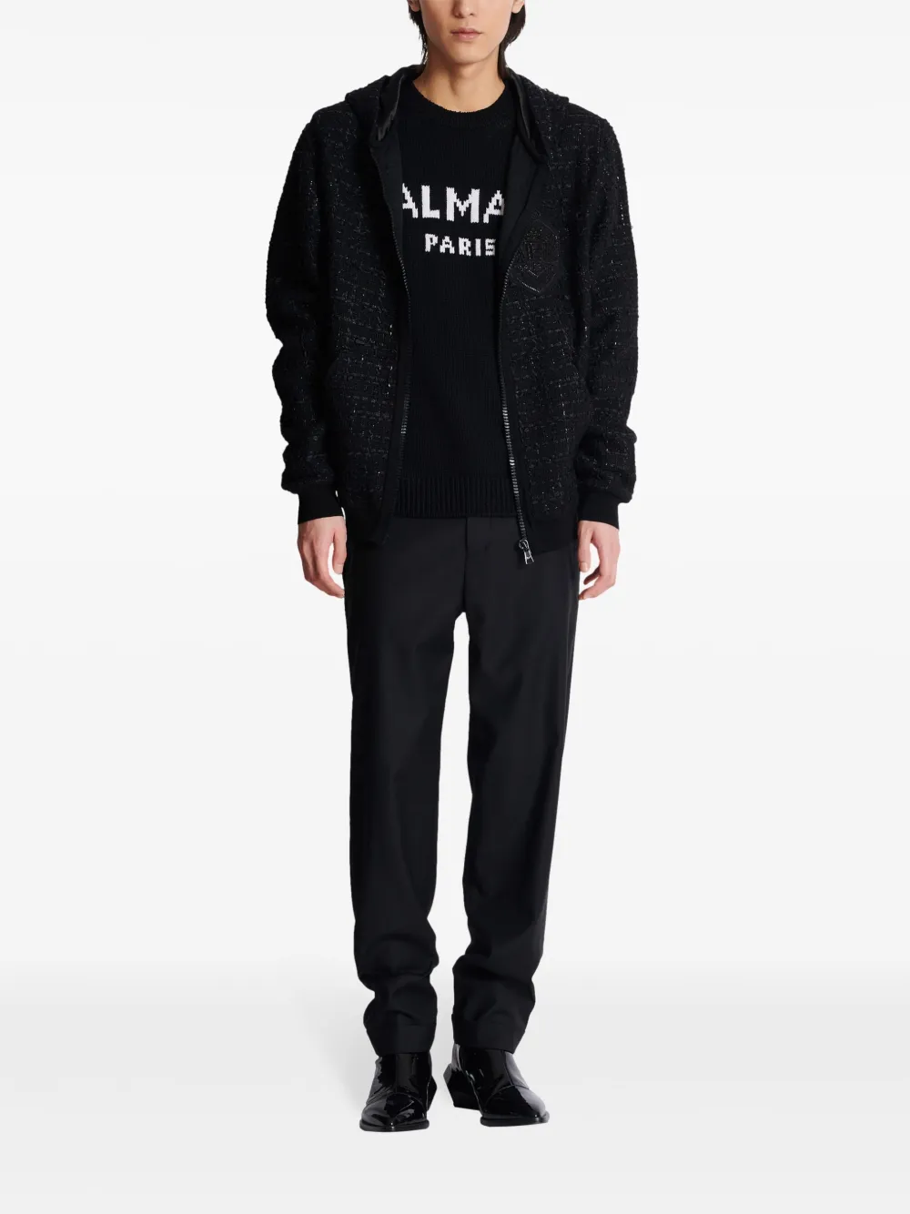 Balmain Logo intarsia trui - Zwart