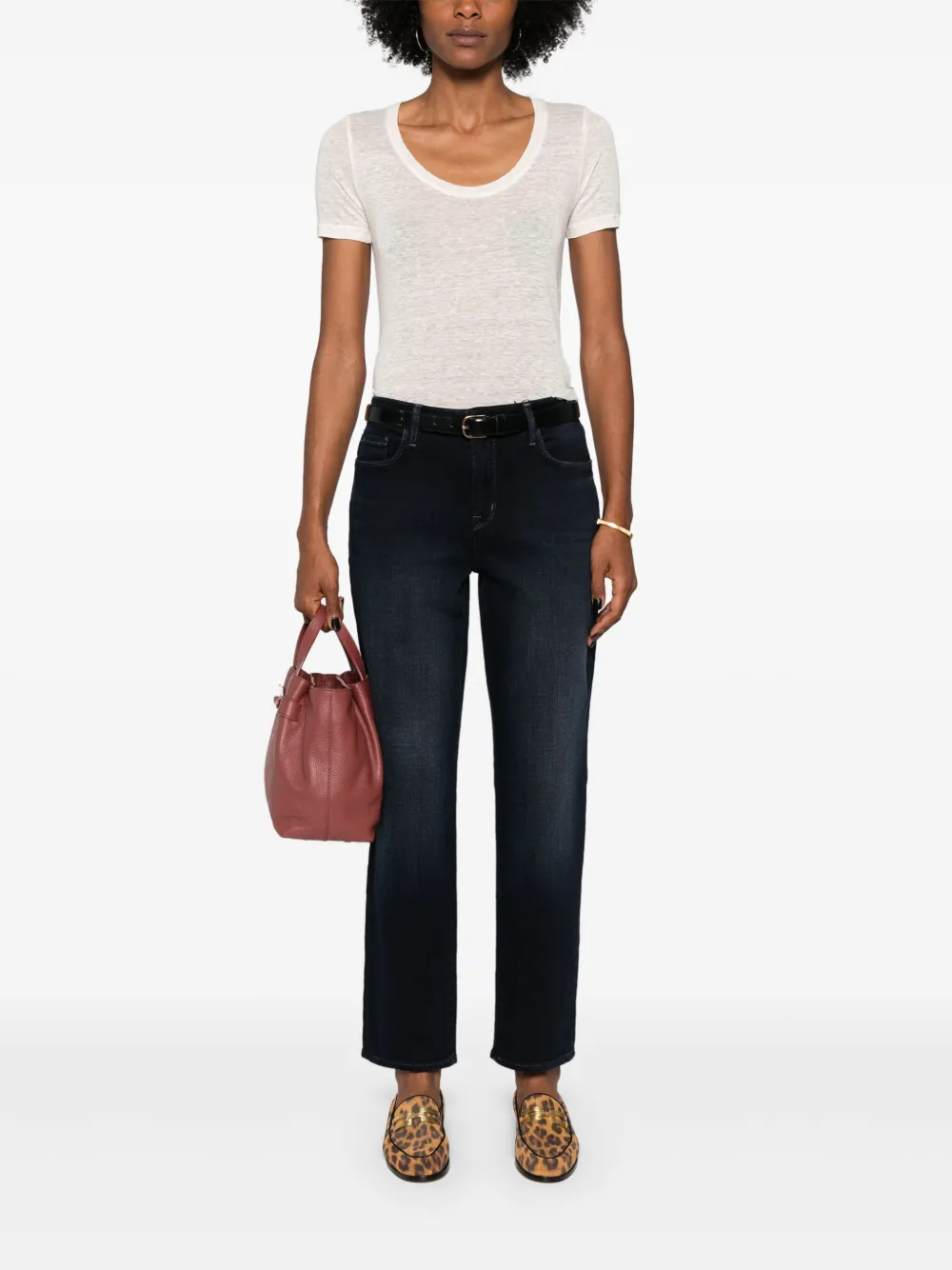 120% Lino Linnen T-shirt met ronde hals - Beige