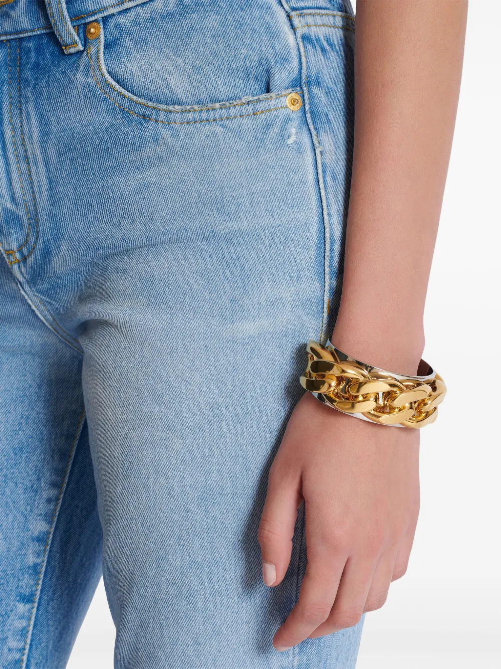 Balmain Chain-embellished Cuff Bracelet In Silber