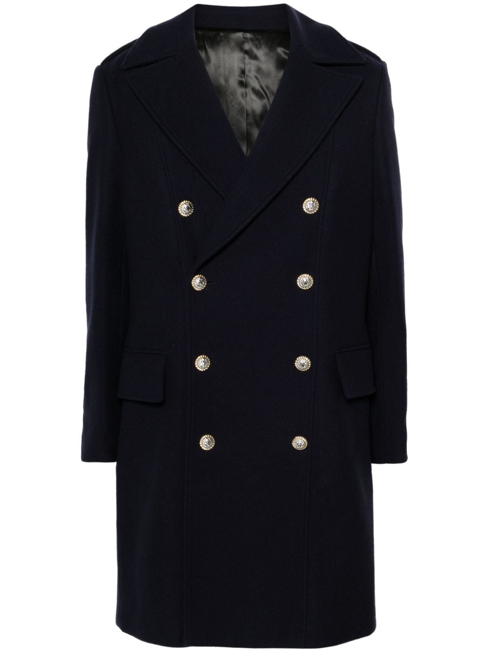 Balmain Double-breasted Coat In Blue