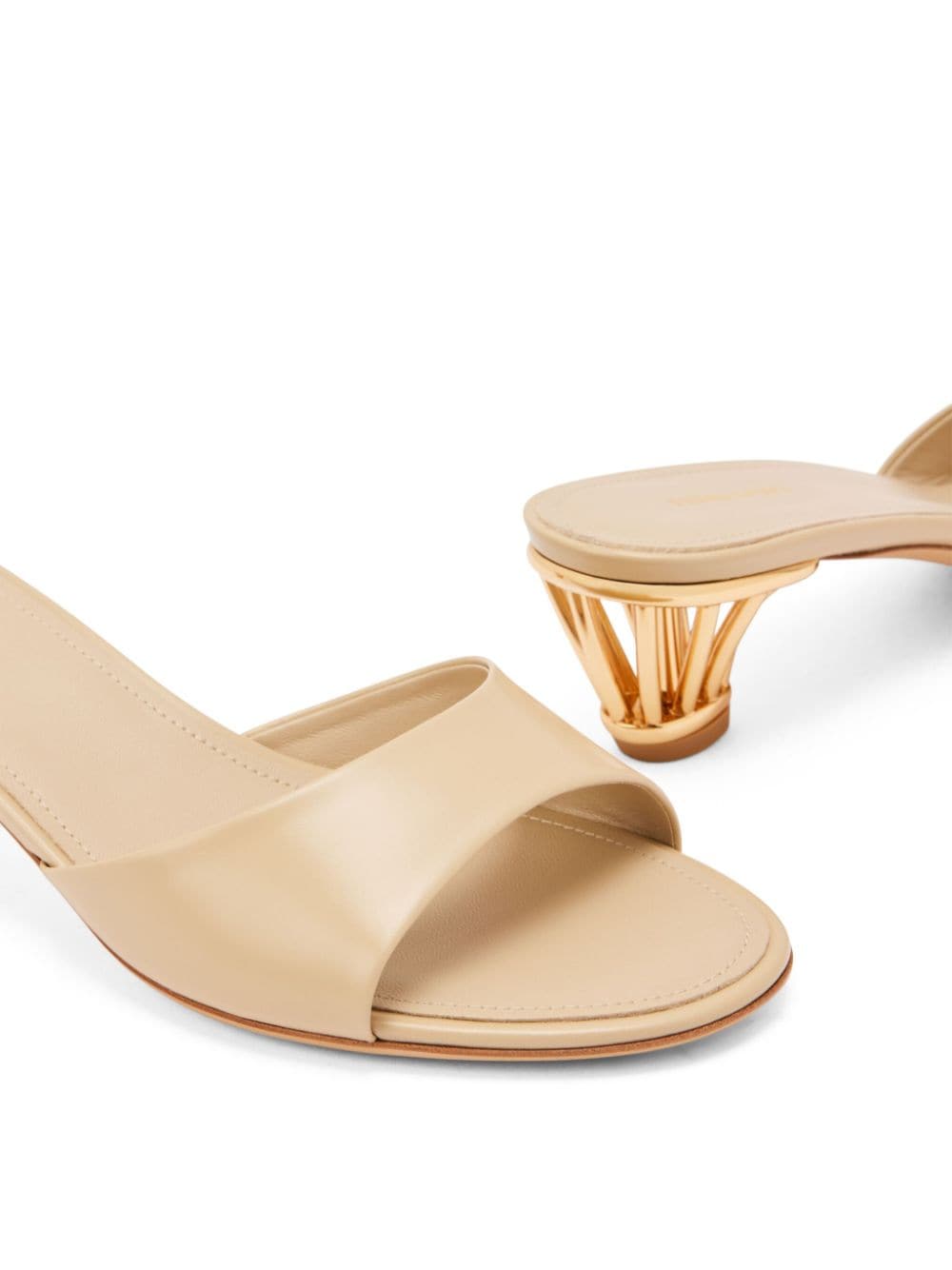 Shop Ferragamo 40mm Cage Heel Mules In Neutrals