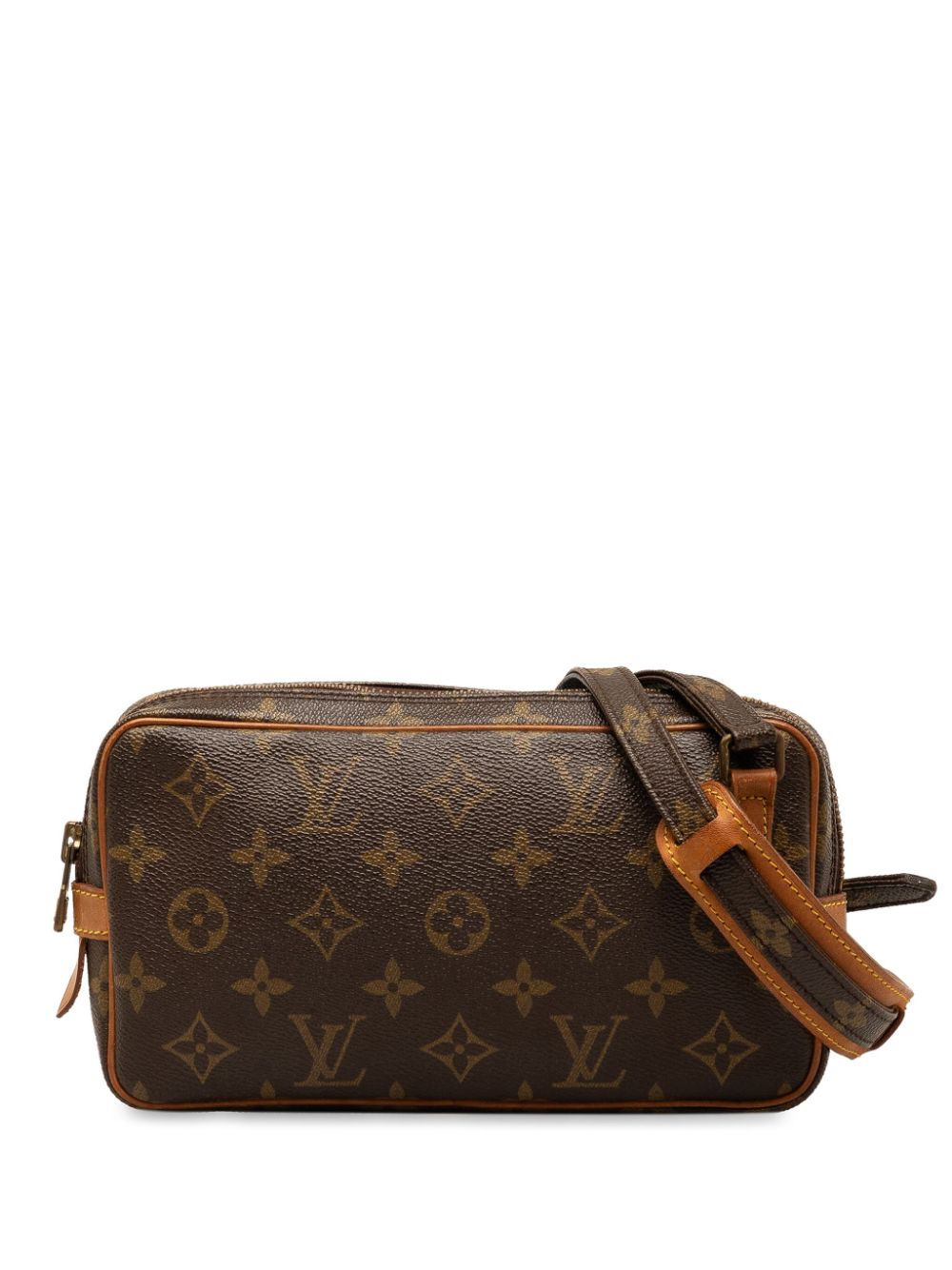 Pre-owned Louis Vuitton 1986 Monogram Pochette Marly Bandouliere Crossbody Bag In Brown