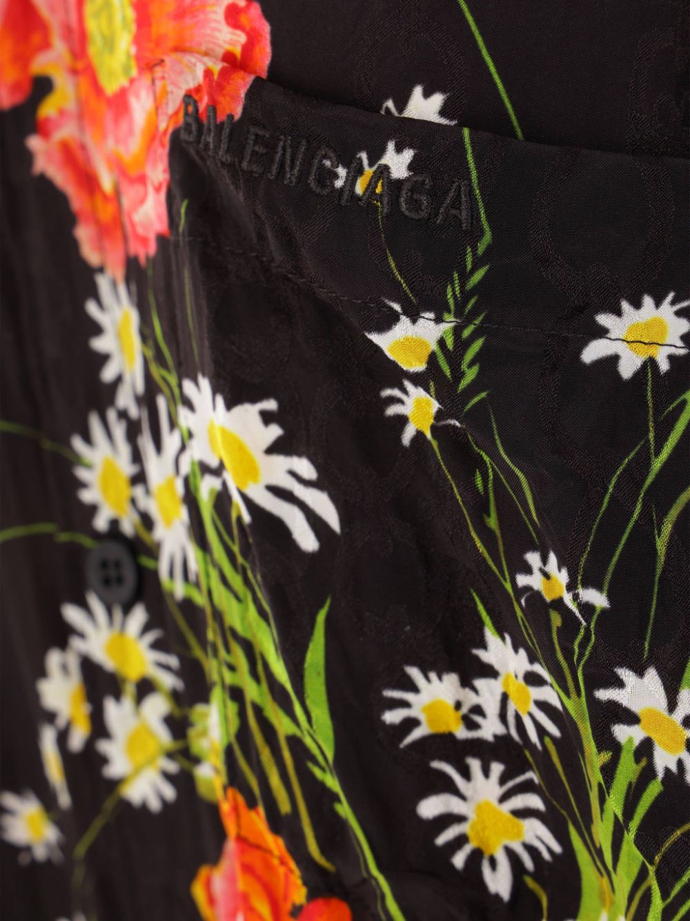 Shop Balenciaga Floral-print Logo-embroidered Shirt Dress In Black