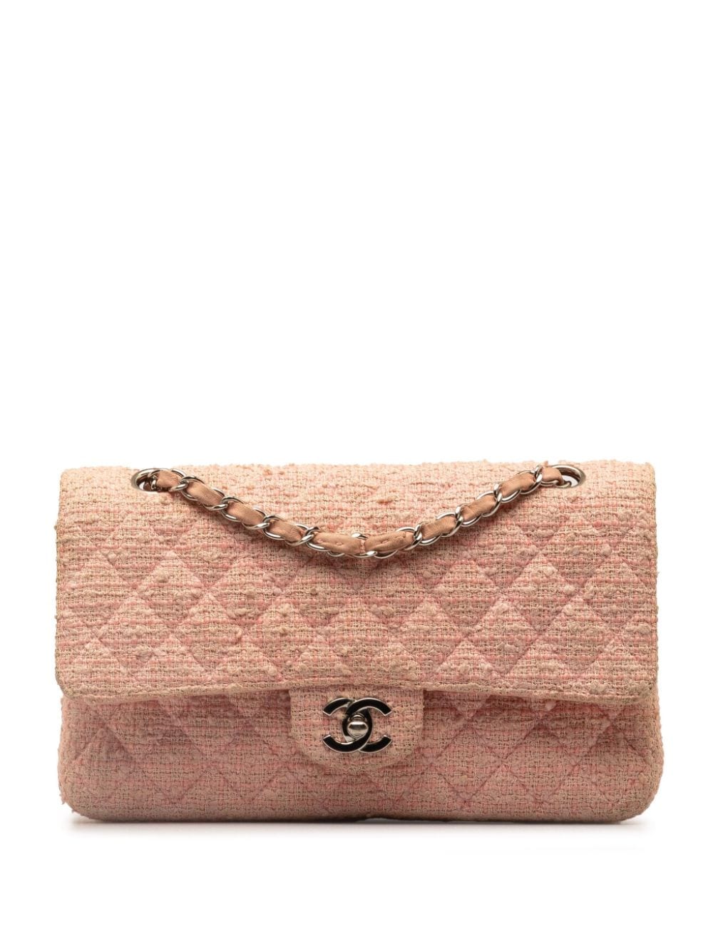 Pre-owned Chanel 2003-2004 Medium Classic Tweed Double Flap Shoulder Bag In Pink