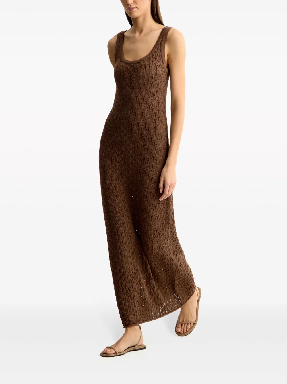 12 STOREEZ Opengebreide maxi-jurk Bruin